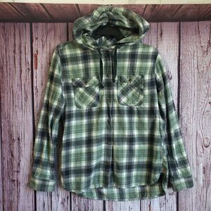 Carhartt Women's Green Plaid Hooded Flannel Shirt Small Cotton